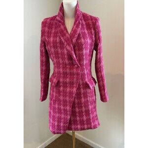 Gracia Fuchsia Pink Tweed Double Breasted Longline Blazer Coat J35178 NWT Size M